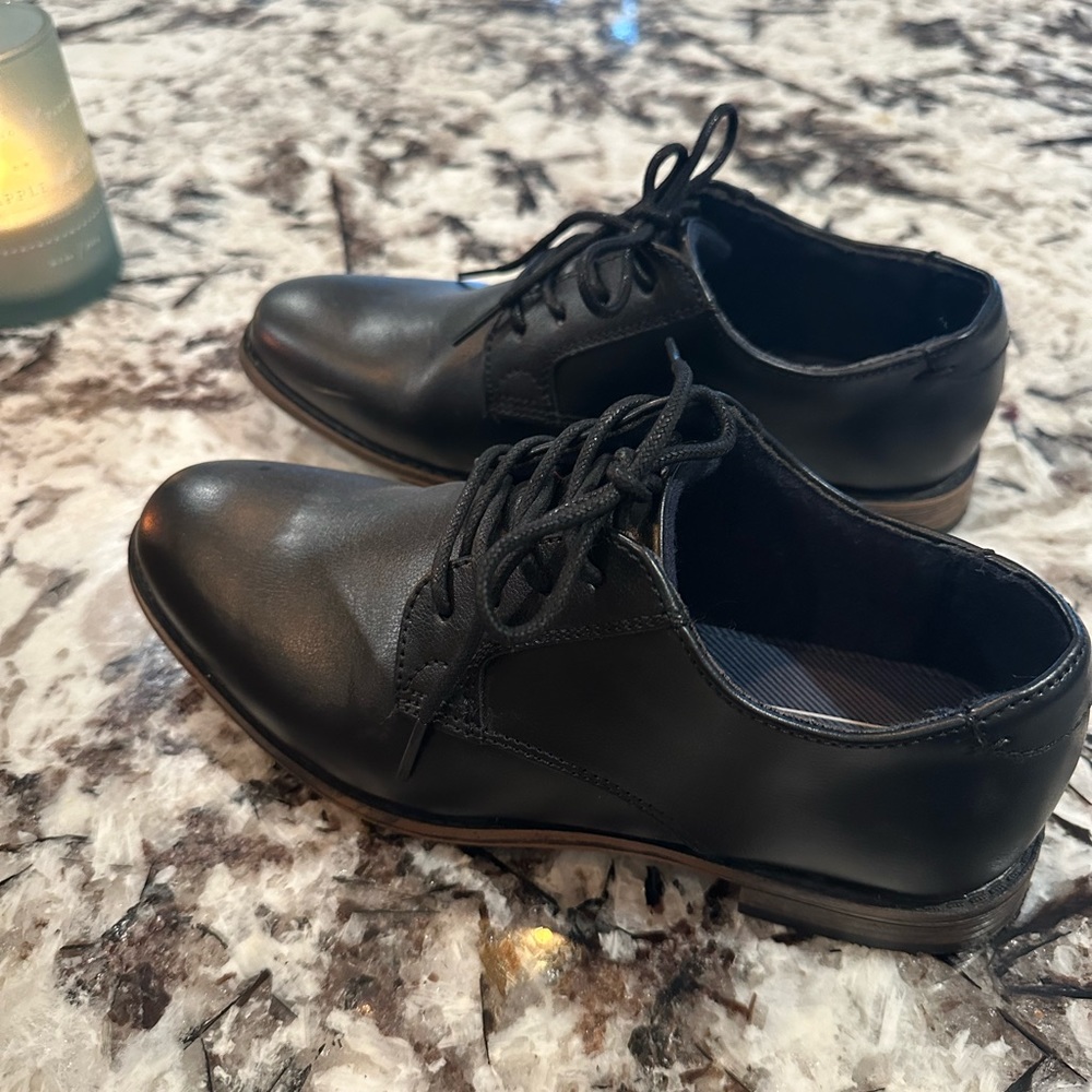 Size 4 kids black formal shoes. Worn once. Brand is Max + Jake